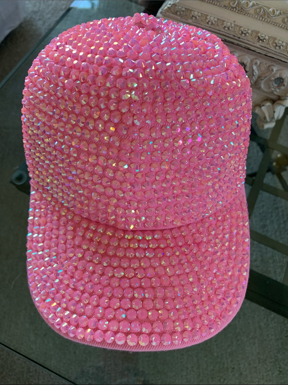 NWT Pink Crystal Embellished Baseball Cap Velcro Adjustable